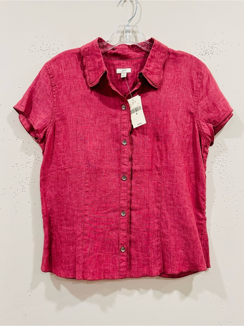 NWT J. Jill Women's 100% Linen Shirt Size S Short Sleeve Button Up Top Rose Pink